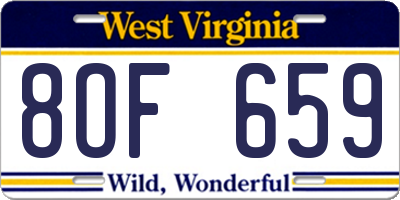 WV license plate 8OF659