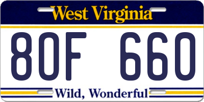 WV license plate 8OF660