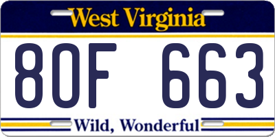 WV license plate 8OF663