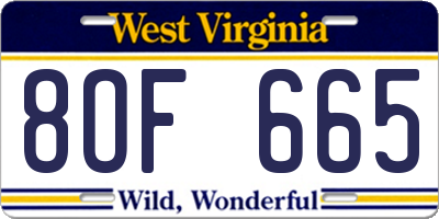 WV license plate 8OF665