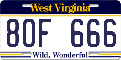 WV license plate 8OF666