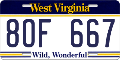 WV license plate 8OF667