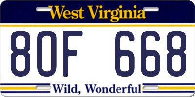 WV license plate 8OF668
