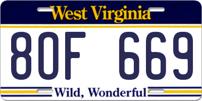 WV license plate 8OF669