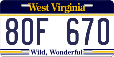 WV license plate 8OF670