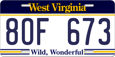 WV license plate 8OF673