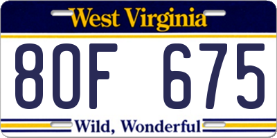 WV license plate 8OF675