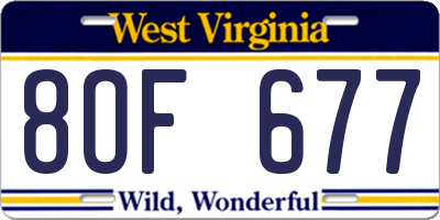 WV license plate 8OF677