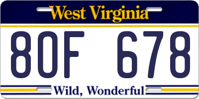 WV license plate 8OF678