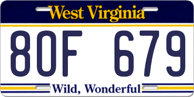 WV license plate 8OF679