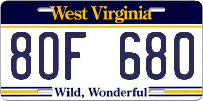 WV license plate 8OF680