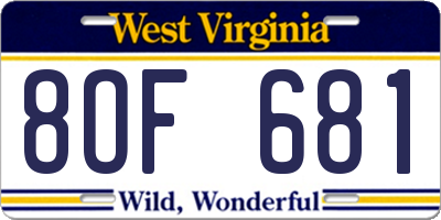 WV license plate 8OF681