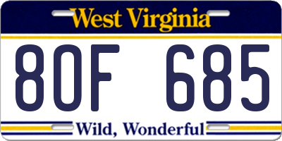 WV license plate 8OF685
