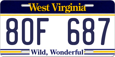 WV license plate 8OF687