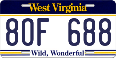 WV license plate 8OF688