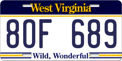 WV license plate 8OF689