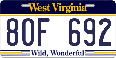 WV license plate 8OF692