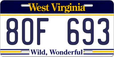 WV license plate 8OF693
