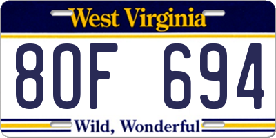 WV license plate 8OF694
