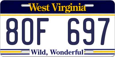 WV license plate 8OF697