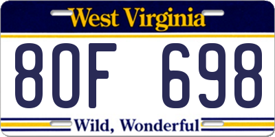 WV license plate 8OF698