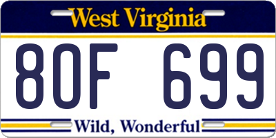 WV license plate 8OF699
