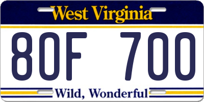 WV license plate 8OF700