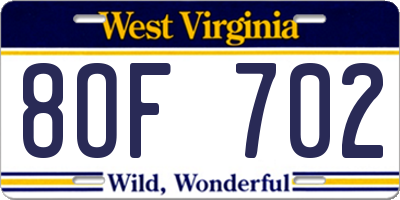 WV license plate 8OF702