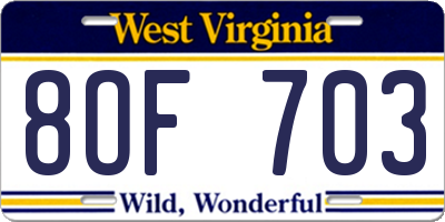 WV license plate 8OF703