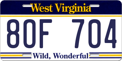 WV license plate 8OF704