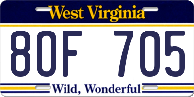 WV license plate 8OF705