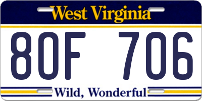 WV license plate 8OF706