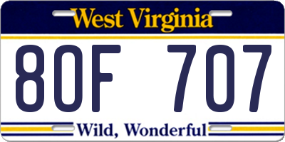 WV license plate 8OF707