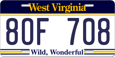 WV license plate 8OF708