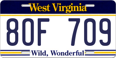 WV license plate 8OF709