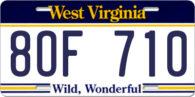 WV license plate 8OF710