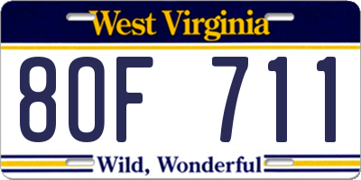 WV license plate 8OF711