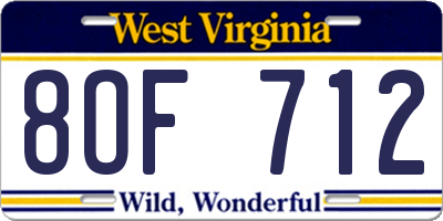 WV license plate 8OF712