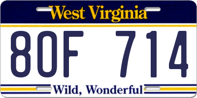 WV license plate 8OF714