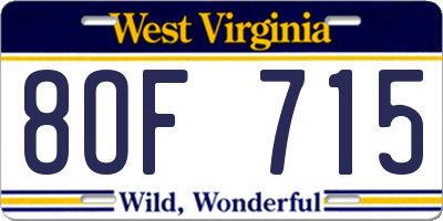 WV license plate 8OF715