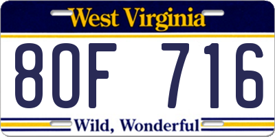 WV license plate 8OF716
