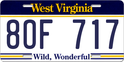 WV license plate 8OF717