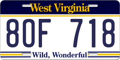 WV license plate 8OF718