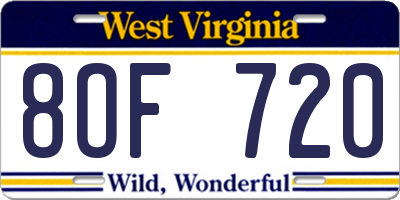 WV license plate 8OF720