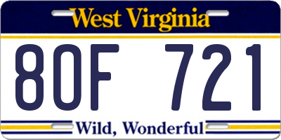 WV license plate 8OF721