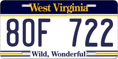 WV license plate 8OF722