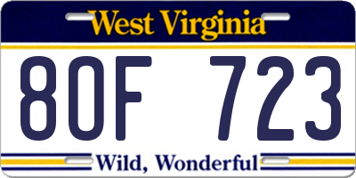 WV license plate 8OF723