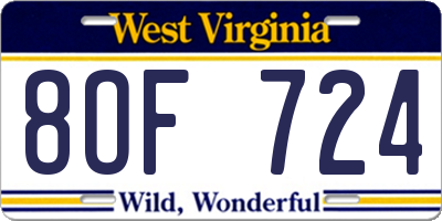 WV license plate 8OF724