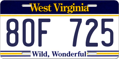 WV license plate 8OF725