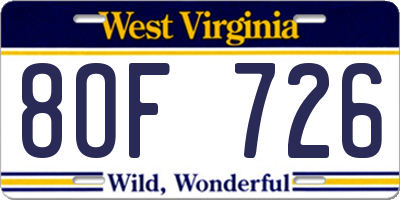 WV license plate 8OF726